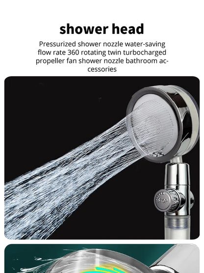 Pressurized Shower Head Water Saving 360 Rotating Twin Turbo Pressurized Propeller Fan Shower Head Bathroom Accessories