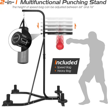 Goplus Punching Bag with Stand for Adults, Free-Standing Heavy Bag Stand with Height Adjustable Speed Bag for Boxing, Sandbag Ra