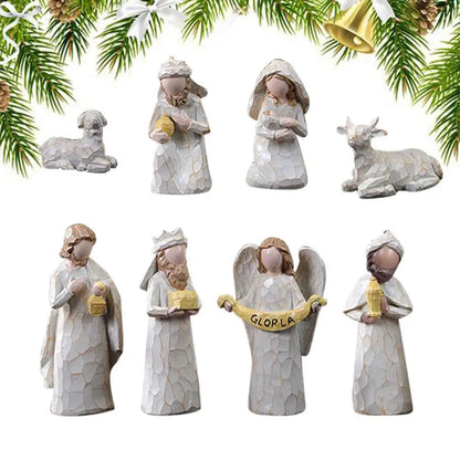 Nativity Sets for Christmas Resin Manger Scene Ornaments Jesus Figurines Sets Cute Cartoon Figures Nativity Statue Home Decor